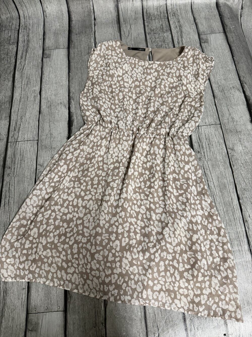 Women’s Maurices A Line Dress Sleeveless Knee Length Leopard Print Beige Medium
